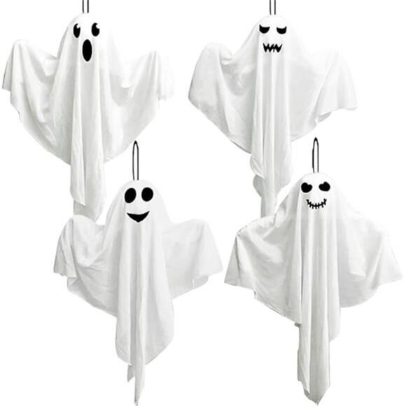 4 Pack Halloween Hanging Ghosts, 27.5" Cute Flying Ghost Decorations - Picture 8 of 8